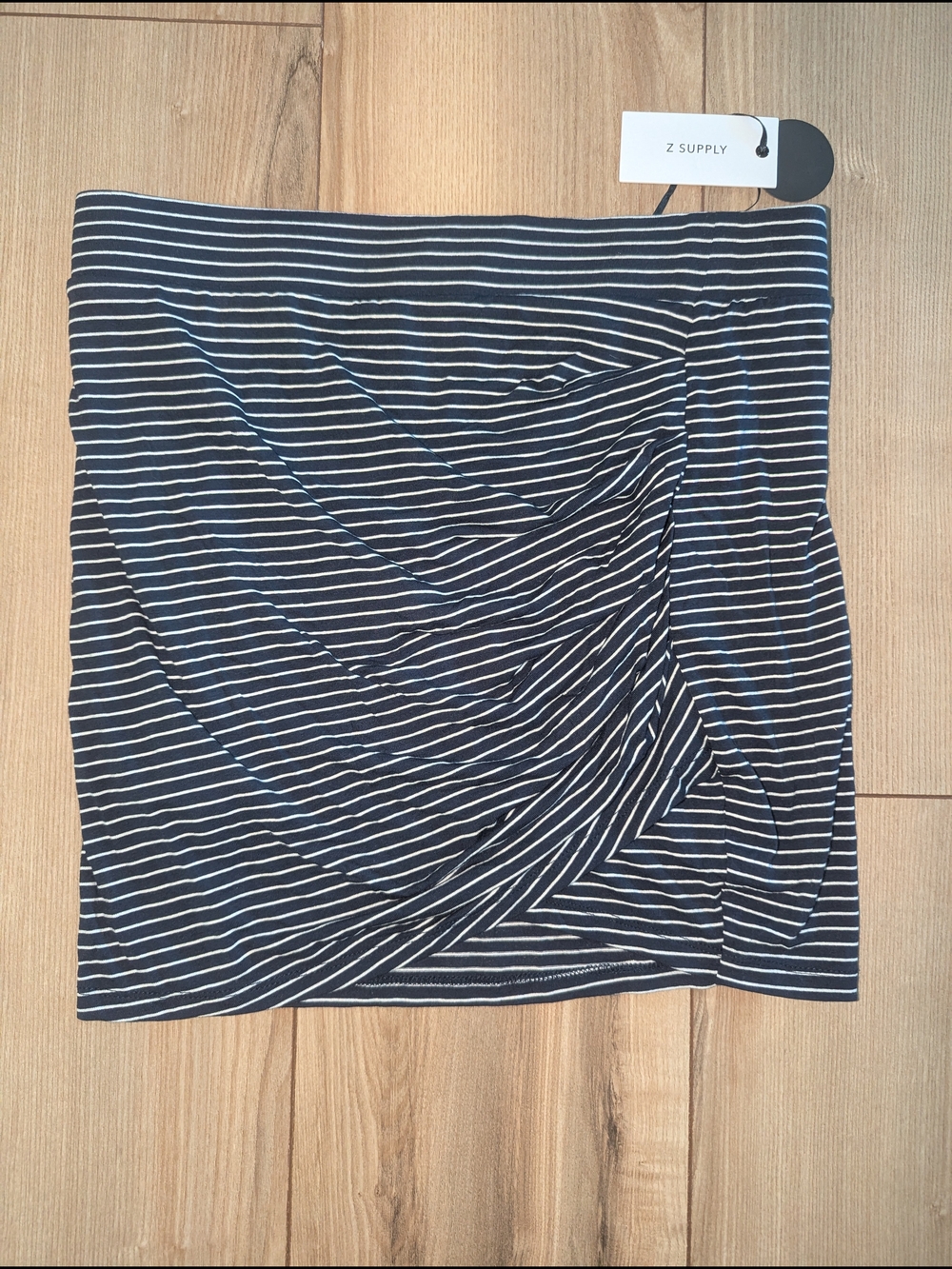 Z Supply Navy and White Striped Mini Skirt with Twist Detail